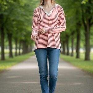 Talbots Red and White Striped Hoodie